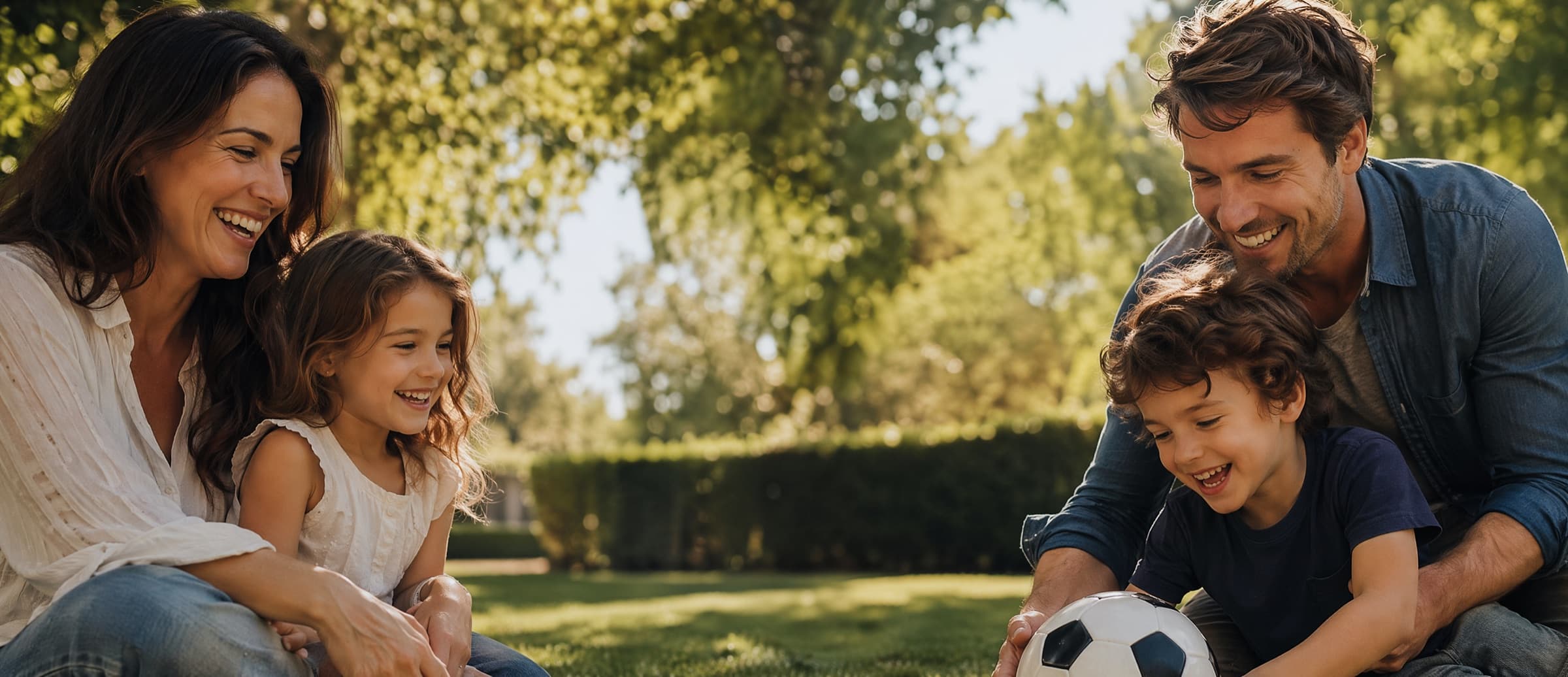 A happy family with bright, healthy smiles outdoors