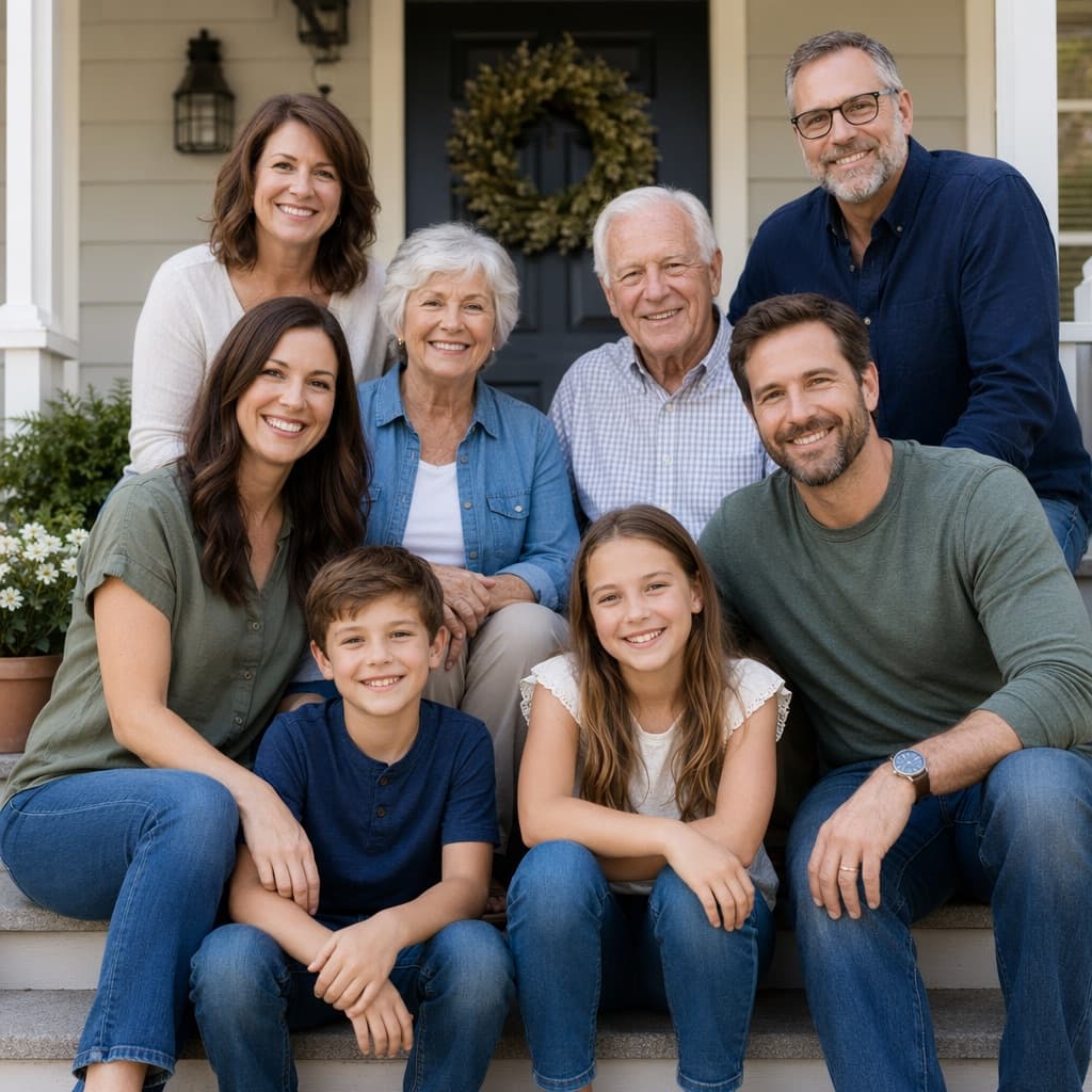A multi-generational New Jersey family on their front porch